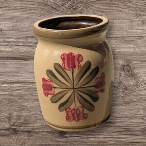 Vintage Beaumont Brothers Pottery Crock w/ Red Tulips BBP Salt Glazed 5.5” tall